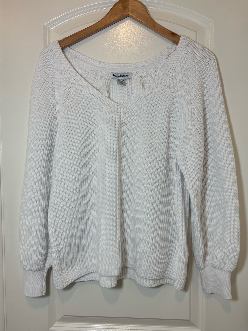 Tommy Bahama Cream V-Neck Ribbed Knit Sweater